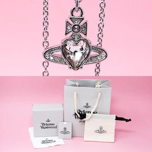 Vivienne Westwood Necklace Silver Plated Heart Orb Pendant With Crystals & Box - Picture 1 of 10