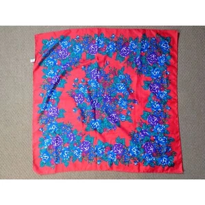 Morsly New York Polyseter Scarf Flower Boho Chic Red Blue Purple Vintage Square - Picture 1 of 6