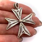 Vintage Filigree Pendant Sterling Silver 925 Maltese Cross Necklace old Jewelry