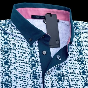 Greyson Golf Burned Arrows Print Short Sleeve Polo Shirt Storm Size Large $118 - Picture 1 of 9