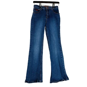 SELF ESTEEM Girl's Blue Denim Embroidered Flare Bottom Wide Jeans Size 16 - Picture 1 of 16