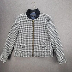 J Crew M Black White Houndstooth Wool Bomber Zip Jacket - Picture 1 of 11
