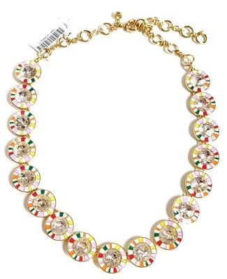 J.Crew эмаль кристалл круг ожерелье белый многоцветный блестящий золото покрытие новый с Ярлыками - Изображение 1 из 4