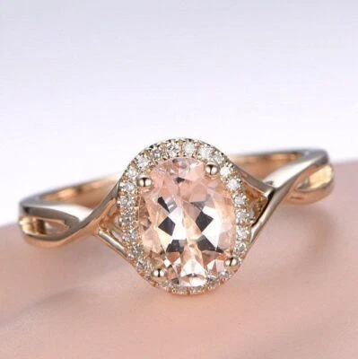 1.3ct Natural Morganite & Diamond Infinity Engagement Ring 14k SOLID Yellow Gold - Image 1 of 4