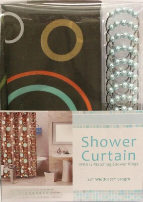 全新 13 件套圆形织物浴帘 12 匹配滚钩  — 第 1/3 张图片