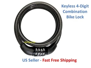 Bike Cycling Motorcycle Combination Combo Pad Lock Steel Cable Security Key Less - Picture 1 of 4
