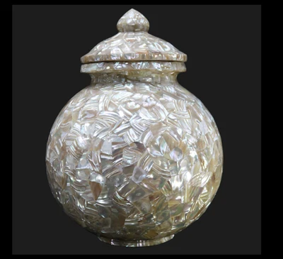 HANDMADE 12'' Marble Flower Vase pot matka with lid paua shell inlay vase home decor arts