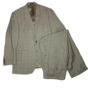 Ralph Lauren Mens 2 Piece Wool Suit Taupe Glen Plaid Blue Check Jacket 44L 38x33 - Picture 1 of 20