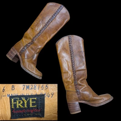 Botas hasta la rodilla Frye Campus años 70 de colección 6B etiqueta negra trenzada apilada tacón de madera  Foto 1 de 4