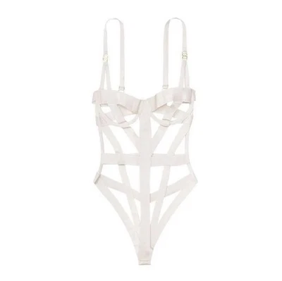 NUEVO CON ETIQUETAS Victoria's Secret Muy Sexy Peluche con Bandas L Body con Tiras Lencería Blanca Foto 1 de 4