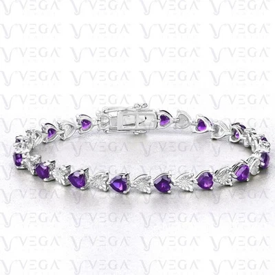 Brazalete tenis amatista real enchapado en oro blanco de 18 quilates con forma de corazón de 11,00 quilates de 3 mm Foto 1 de 4