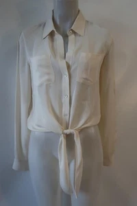 Cropped-Blusentop Damen Theory elfenbeinfarben reine Seide vorne zum Binden M - Bild 1 von 9