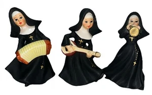 Adorable Napcoware Porcelain Nuns Sister Playing Instruments Set Of Three - Picture 1 of 7