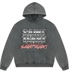 Saint Tears Saint Teart Grafik Hoodie Vintage gewaschen grau Herren Größe Large neu mit Etikett - Bild 1 von 20