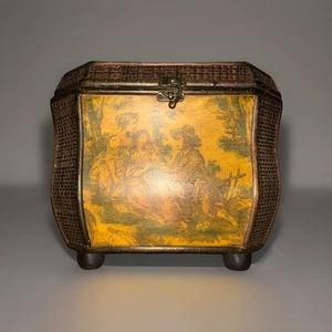 Vintage Maitland Smith Decorative Box Wicker Pastoral Print - Picture 1 of 7