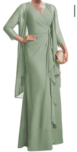 Schönes langes Kleid für die Brautmutter mit Jacke hellgrün Größe 10 - Bild 1 von 2