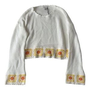 Sincerely Jules Boxy Daisy Pullover Häkel Cropped Gr. L Hippie Bohemian - Bild 1 von 6
