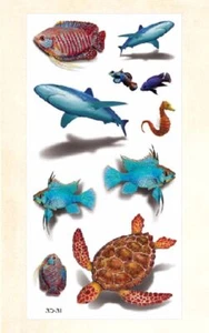 Tatuaje impermeable mujer 3D pez tortuga afilado vida marina tatuaje temporal - Imagen 1 de 3