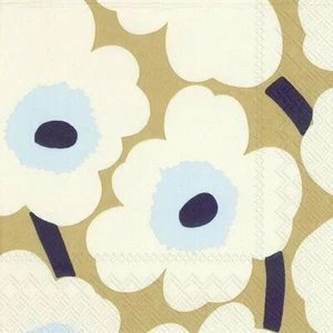 Marimekko UNIKKO cream gold floral squares lunch napkins 3 ply 33cm sq - Picture 1 of 1