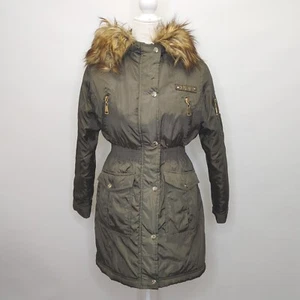 DKNY Jacket Size Large Green Girls Winter Faux Fur Lined Hood - Picture 1 of 17