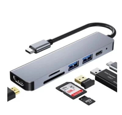 6 in 1 USB C Hub Adapter HDMI 4K USB 3.0 Micro SD für Mac HDTV Samsung Notebook - Bild 1 von 4