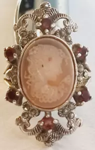 D0647 - Großer alter 925er Silber Ring - Gemme / Kamee - Granat - Markasiten - Bild 1 von 8