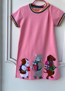 NEW Girl's Fall - School-Pink Dress-Animal Appliques-Mini Boden Inspired Size 5 - Picture 1 of 3