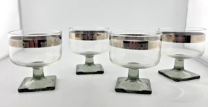 Linear Smoke Berlin Crystal Glasses Square Base Rosenthal style Set Of 4 - Picture 1 of 6