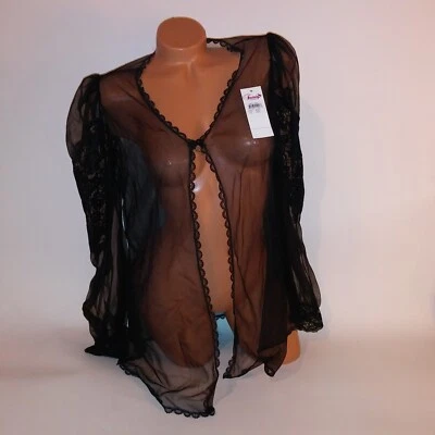 Fantasy Lingerie Robe Small Black Solid Sheer Bedroom Coat New - Image 1 of 4
