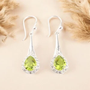 Peridot Gemstone 925 Sterling Silver Jewelry CZ Earring For Mother's Day Gift - Picture 1 of 6