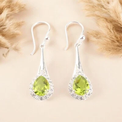 Peridot Gemstone 925 Sterling Silver Jewelry CZ Earring For Mother's Day Gift - Image 1 of 4