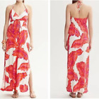 Milly Collection Halter Maxi Dress Silk Blend Banana Palm Leaf Pink Red XS