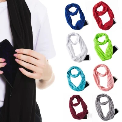 Women Convertible Infinity Scarf Hidden Zip Pocket Scarves Loop Neck Wrap - Image 1 of 4