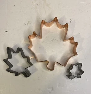 Lot of 3 Vtg Copper and Tin Cookie Cutters Leaf Shapes Fall Thanksgiving Cottage - Picture 1 of 3