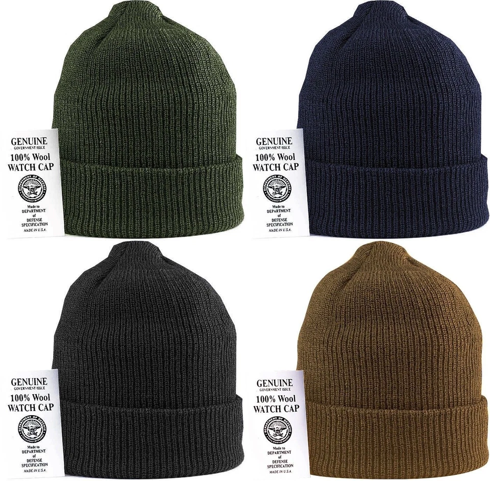 100% Lana Militar Tejido Gorro Reloj Gorra Invierno Reloj Clima Frío Sombrero Hecho en EE. UU. Foto 1 de 1