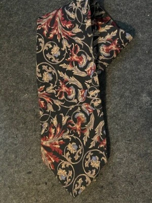 Corbata Christian Dior Monsieur Para Hombre Estampado Floral Rojo Negro Tostado 4" Corbata de Seda Foto 1 de 2