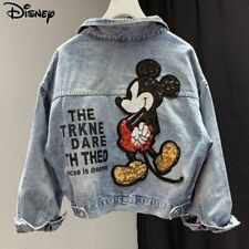 Disney Mickey Mouse Denim Jeans Jacket Cartoon Jacket Beads Embroidery Sequins
