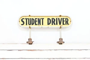 Rare Vintage Aluminum Framed Student Driver Sign With Bracket School Drivers Edu - Picture 1 of 12