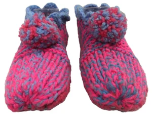 ZAPATILLAS TEJIDAS A MANO MUJER DAMA "LINDAS" Rosa/Azul con POMPONES Suela Vynal Talla 6 - Imagen 1 de 16