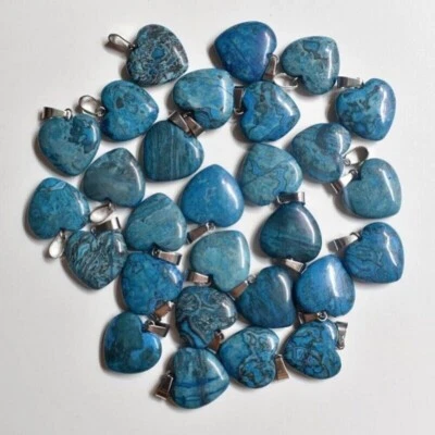 500 colgantes de corazón de piedra de ágata loca azul natural al por mayor fabricación de joyas Foto 1 de 4