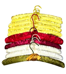 Vintage Clothes Hangers Satin Padded Lot of 10 - Yellow, Red, White, Green - Picture 1 of 8