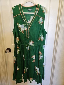 Modcloth Dress Sundress Womens 2X Green Floral Sleeveless Drawstring Side Pocket - Picture 1 of 5