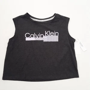 Calvin Klein Performance Girls Size XL (16) Muscle Crop Logo T-Shirt Gray Tee - Picture 1 of 8