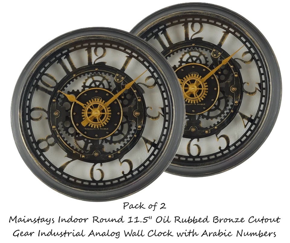 Reloj de Pared 11.5" Bronce Frotado con Aceite Engranaje de Recorte Industrial Analógico Números Arábigos Foto 1 de 1
