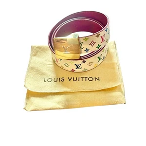 Vintage Louis Vuitton Murakami CEINTURE Cut Monogram Multi Color Leather Belt 34 - Picture 1 of 24