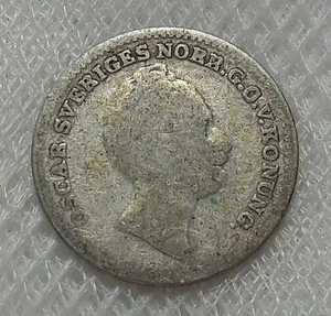 1852 AG SWEDEN 1/16 RIKSDALER SILVER COIN WORN - Picture 1 of 2