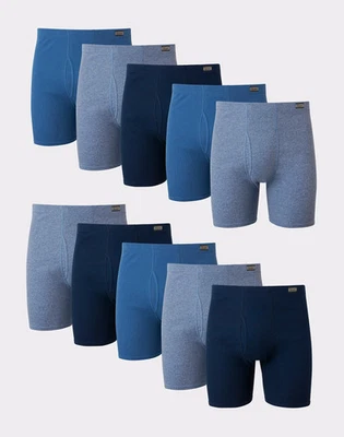 Hanes Men's FreshIQ Assorted Blues Boxer Briefs w/ ComfortSoft Waistband 10-Pack - Image 1 of 4