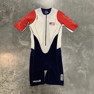 Huub Triathlon Suit Size Large Red White Blue USA United States Short Sleeve Men - Image 1 of 4