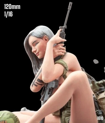 1/16 120mm Vietnam War US Army Babe Barely Dressed w M16 US Gear Model Kit 1610  - Image 1 of 4