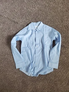Calvin Klein Blue Sateen Boys Dress Shirt Collar Long Sleeve Button Down Size 12 - Picture 1 of 3